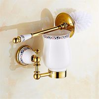 AiRobin-Continental Brass Gold Ceramic Wall Mounted Toilet Brush Holder Bathroom Accessory