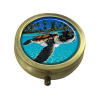 LCTCKP Green Sea Turtle Custom Fashion Hot Bronze Pill Box Western Medicine Tablet Decorative Box