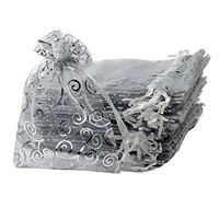 UHANGETH 100Pcs Organza Bags Jewelry Party Wedding Favor Drawstring Pouches Gift Bags (5x7, Silver-White)