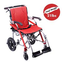 Hi-Fortune 21 lbs Lightweight Transport Medical Wheelchair with Adjustable Armrests and Hand Brakes, Portable and Folding with Magnesium Alloy, 18" Seat, Red
