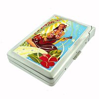 Perfection In Style Metal Cigarette Case with Built in Lighter Vintage Hawaiian Art Design 009