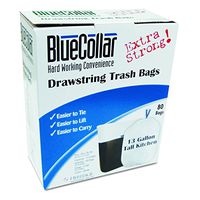 BlueCollar N4828EWRC1 Drawstring Trash Bags, 13 gal, 0.8 mil, 24 x 28, White (Pack of 80)