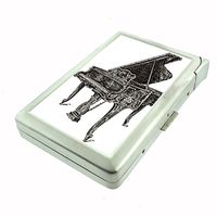 Perfection In Style Metal Cigarette Case with Built in Lighter Vintage Musical Instruments Design 003