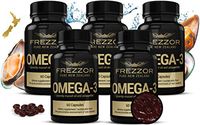 FREZZOR Omega-3 Black, 5-Pack, Concentrated & Cold-Extracted New Zealand Green Lipped Mussel Oil, 18 Essential-Fatty-Acids, 13 Antioxidants, Joint & Pain Relief, Burpless Softgels, AS SEEN ON TV!