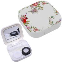 Portable Contact Lens Case Box Travel Kit Mirror + Bottle + Tweezers Container Holder [ Watercolor Leaf Flowers ]