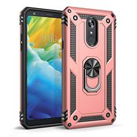 Case Compatible with LG stylo 5 Case Clear Slim Soft Silicone+Hard Plastic Cover Case with Frame Finger Grip Rotating Ring Holder Stand Work with Magnetic Car Mount for LG stylo 5 (Rose Gold)