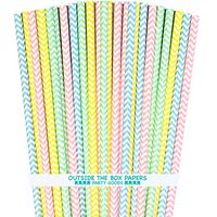 Outside the Box Papers Pastel Chevron Paper Straws 7.75 Inches 100 Pack Pink, Light Blue, Yellow, Green