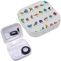 Portable Contact Lens Case Box Travel Kit Mirror + Bottle + Tweezers Container Holder [ Cartoon Colorful Flock Funny Little ]