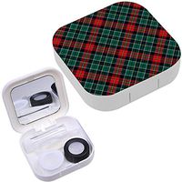 Portable Contact Lens Case Box Travel Kit Mirror + Bottle + Tweezers Container Holder [ Tartan Plaid ]