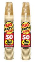 Amscan 765488414205 Big Party Count Plastic Cups, 12-Ounce, Gold (2 packs of 50 each), 12 oz