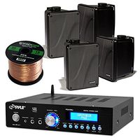 Amp And Speaker Combo Packge: Pyle PDA5BU Bluetooth Radio USB AUX Amplifier Stereo Receiver Bundle With 4x Kicker KB6000B 6.5" Full Range Bookshelf Waterproof Speaker + 2x Enrock 50ft 16g Speaker Wire