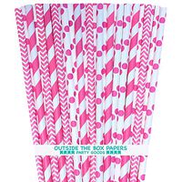 Paper Straws - Pink White - Stripe Chevron Polka Dot - 7.75 Inches - 100 Pack - Outside the Box Papers Brand