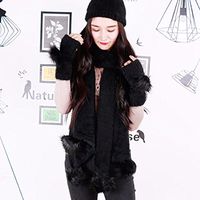 GBSELL 3PC Women Winter Warm Knitted Wool Fluffy Hat + Scarf + Gloves Sets (Black)