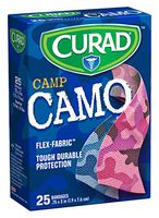 Curad Camouflage Pink and Blue Fabric Bandages, 25 Count (Pack of 6)
