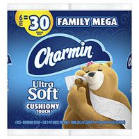 Charmin Ultra Soft Cushiony Touch Toilet Paper, Family Mega Rolls, Prime Pantry, 6 Count