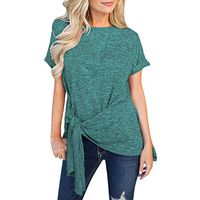 Womens Tee Shirts 2019, Liraly Ladies O-Neck Solid Short Sleeve Tie Pullover Irregular Tops(Green,US-6 /CN-M)