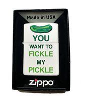 Zippo Custom Lighter - You Want to Fickle My Pickle Funny Saying - Regular White Matte