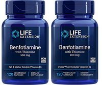 Life Extension Benfotiamine with Thiamine 100 Milligrams Fat & Water Soluble Vitamin B1 Dietary Supplement (120 Vegetarian Capsules) Pack of 2