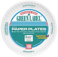 AJM AJMPP6GRE Green Label Paper Plates, Microwavable, 6" Diameter (10 Pack of 100)