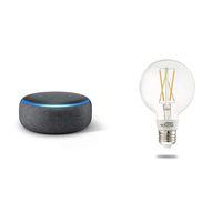 Echo Dot (3rd Generation) - Charcoal with 1 Bulbrite Solana SMART LED Filament WiFi Globe Smart Bulb