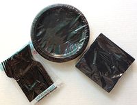 Classic Black Party Supply pack for 24 Guests ~ Plates, Napkins, Forks