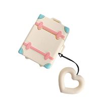 BONTOUJOUR AirPods Case, Creative Candy Color Suitcase Shape Soft TPU Silicone Case Cover Protective Skin for Apple AirPods+Lanyard-Creamy-white