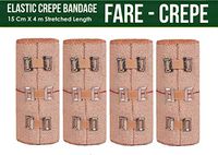 FARE - Reusable Cotton Crepe Bandage 15cm X 4m Roll Sports Wrist Wrap Straps, Elastic Compression with Bandage Clips Set of 4