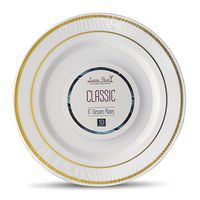 [20 Count - 6 Inch Plates] Laura Stein Designer Tableware Premium Heavyweight Plastic White Dessert Plates With Gold Border, Party & Wedding Plate, Classic Series, Disposable Dishes