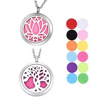 1 Set VALYRIA Tree of Life and Lotus Aromatherapy Essential Oil Diffuser Necklace,Stainless Steel Locket
