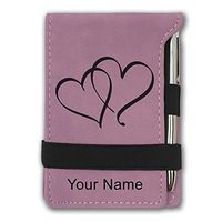 Mini Notepad, Twin Hearts, Personalized Engraving Included (Pink)