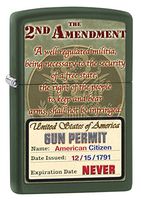Zippo Lighter: Second Amendment Rights - Green Matte 76584