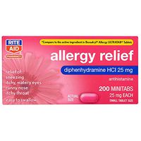 Rite Aid Antihistamine Allergy Relief with Diphenhydramine, 25 mg - 200 Count | Allergy Medicine Minitabs