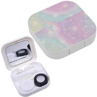 Portable Contact Lens Case Box Travel Kit Mirror + Bottle + Tweezers Container Holder [ Galaxy Fantasy Pastel ]
