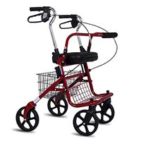 Rolling Walkers Seniors Shopping Cart Folding Trolley Go Out and Buy A Food Truck Four-Legged Cane Walker Can Bear 150 Kg (Color : Red, Size : 625885-96cm)