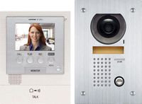 Aiphone JFS-2AEDF Audio/Video Intercom System with Flush-Mount Door Station with Stainless Steel Faceplate for Single Door, Accepts an Additional Door Station and Up to Two Sub-Master Stations