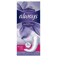Always Xtra Protection Daily Feminine Panty Liners for Women, Extra Long, Unscented, 34 Count - Pack of 6 (204 Total Count)
