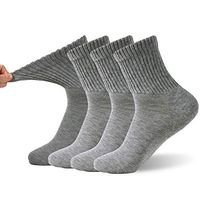 Non- Binding Top Diabetic Socks, FOOTPLUS Unisex Stretchy Cuff Smooth Toe Cushioned Pregnancy Socks, Extra Wide Moisture Wicking Warm Dress Socks, 4 Pairs Grey Quarter, L/XL