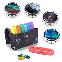 Pill Organizer with 4 Pill Boxes,LIZIMANDU Weekly Travel Pill Case Box Medication Reminder Daily AM PM,Day Night 7 Compartments,for 4 Times A Day,7 Days a Week-Include Leather Case (Star Night Set4)