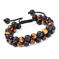 BRIGHT MOON Tiger Eye Lava Chakra Beads Bracelets Adjustable Essential Oil Diffuser Handmade Braided Double Layer Bangle Bracelet, Best Gifts for Men's,Women's