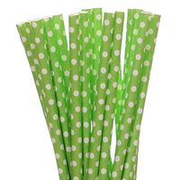 Lime Green with Small White Polka Dot Paper Straws (75)