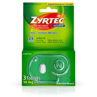 Zyrtec 24 Hour Allergy Relief Tablets, 10 mg Cetirizine HCl Antihistamine, Travel Size, 3 ct