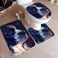 Dogs Art Head Microfiber Bathroom Contour Rugs Combo,Set of 3 Soft Shaggy Non Slip Bath Shower Mat Rectangle-Shaped U-Shaped and O-Shaped Toilet Floor Rug