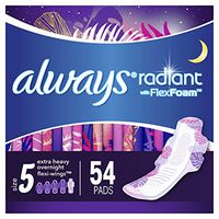 Always Radiant Feminine Pads for Women, Size 5, 54 Count, Extra Heavy Overnight, with Wings, Scented (18 Count, Pack of 3 - 54 Count Total)