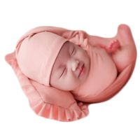 Baby Photography Props Blanket Newborn Photo Shoot Wrap Infant Outfits Boy Girl Costume Hat 3-Piece Set (Lightcoral)
