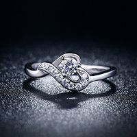 Meolin Heart Shaped Rings Platinum Elegant Jewelry for Women,Silver champagne,9