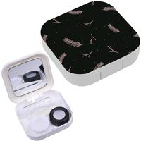 Portable Contact Lens Case Box Travel Kit Mirror + Bottle + Tweezers Container Holder [ Nature Winter Pine ]