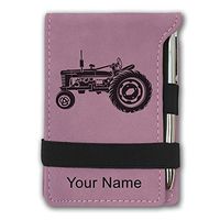 Mini Notepad, Old Farm Tractor, Personalized Engraving Included (Pink)