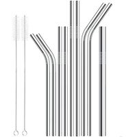 Fxbar 11Pcs Long Stainless Steel Metal Drinking Straws with Cleaning Brushes Set