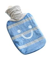 Large Plush Creative Rubber Hot Water Bottle, Blue Gray Smiley Face