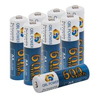 QBLPOWER Solar Light Rechargable Batteries Cell for Garden/Lawn/Sidewalk Lamp 1.2V AA Ni-CD 600mAh 2A (8PCS AA 600mAh)